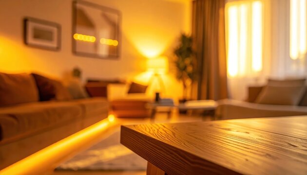 Warmly Lit Living Room with Cozy Seating and Natural Light.
