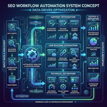 Seo workflow automation system concept illustration