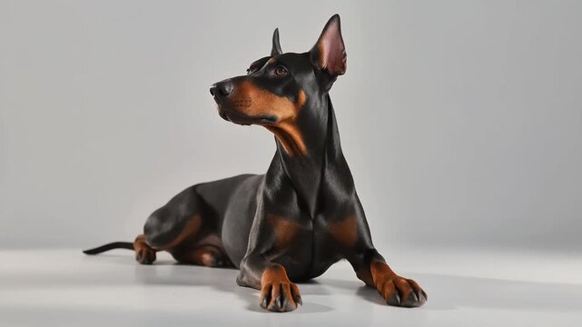 Doberman Pinscher Basking in Golden Hour Sunlight by Window, Sleek Coat Glowing