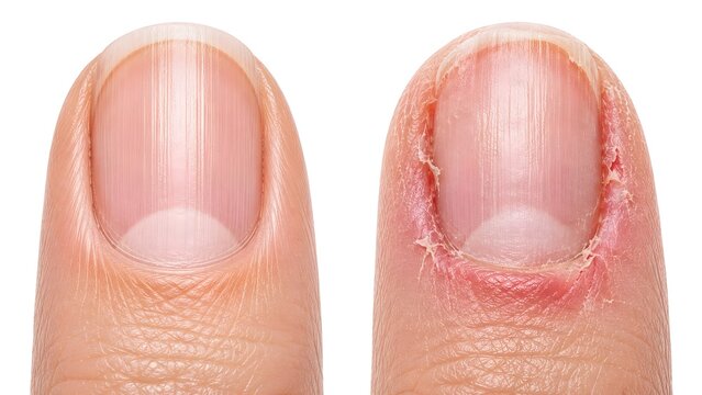 Healthy and Damaged Cuticle Comparison Macro Close Up Isolated on White Background