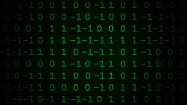 Green Binary Data Stream Scrolling on a Retro Digital Screen Display