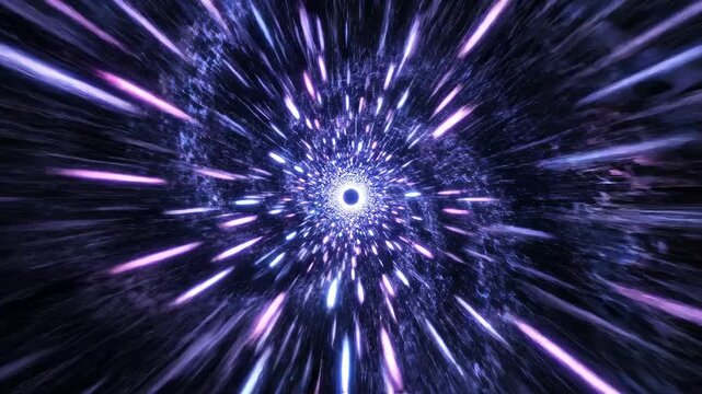 Warp speed effect accelerates through dark space creating a tunnel of light video space