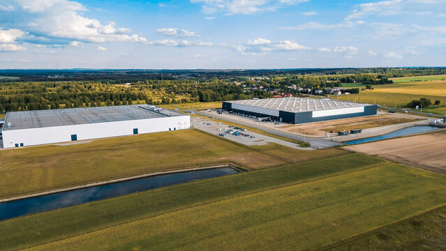Commercial buildings and surrounding farmland