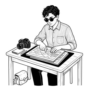 Blind photographer reviewing tactile prints for photography blogs accessibility websites art education