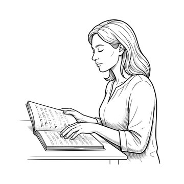 Blind woman reading braille document for accessibility blogs websites education inclusion