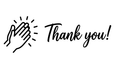 Obraz premium Thank You Typography with Clapping Hands Line Art Illustration Isolated on White Background