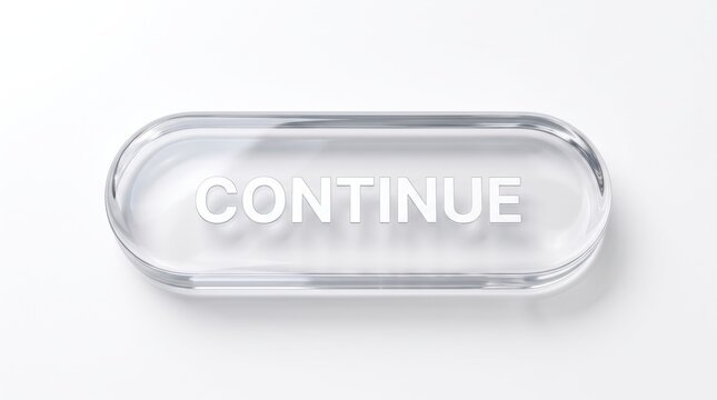 Premium frosted glassmorphism continue button with high quality finish on white background UI