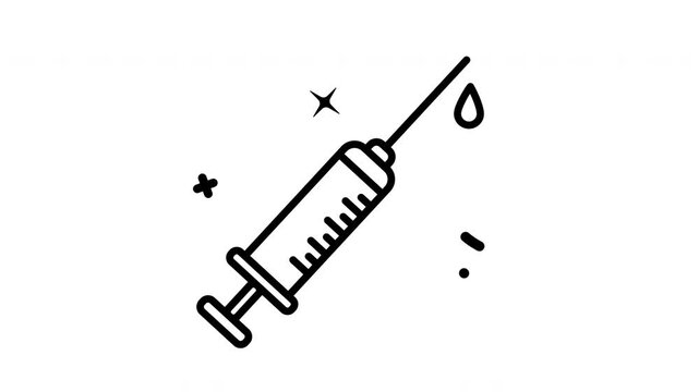 Medical syringe simple icon animation in black line drawing, perfect for medical websites, healthcare infographics, and educational materials on vaccination and health.