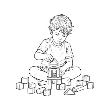 Child with autism playing with building blocks for autism blogs occupational therapy websites early development