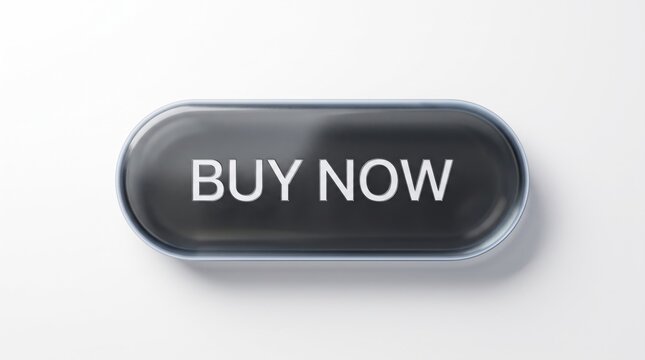 Modern smoked glass buy now UI button with glossy finish isolated on white background 3d render