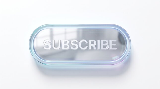 Glass morphism subscribe button with embossed text for modern user interface design elements.