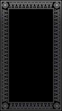 Animated vertical white geometric triangle and chevron border on black background