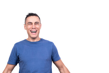 Obraz premium Portrait with copy space of a caucasian man laughing