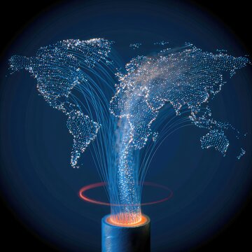 Glowing global network emanating from a central conduit