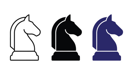 Three chess knight pieces in different colors on transparent background © ShiponAhmed