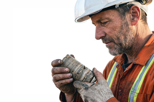 Geologist examining a rock core sample