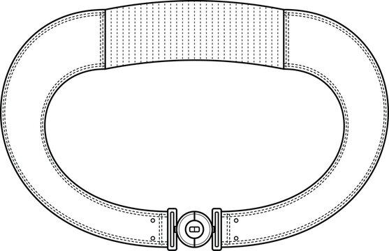 Black and white line art sketch of a wide women's waist belt with a round buckle