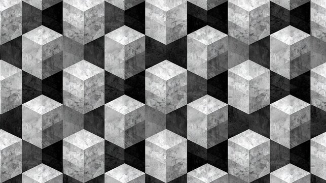 Geometric cube pattern. Monochrome 3D optical illusion background.