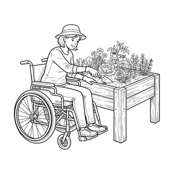 Wheelchair user gardening in raised bed for therapeutic gardening blogs accessible hobbies websites