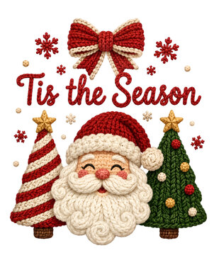 Tis The Season Merry Christmas 2026 Cute Crochet Santa Claus Holiday Illustration
