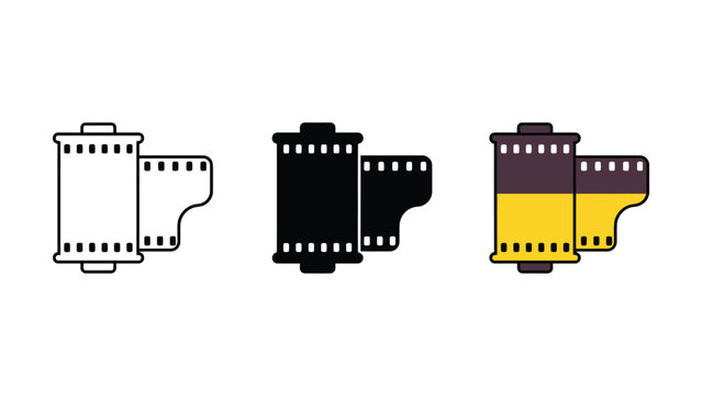 Three different film roll icons with transparent background design