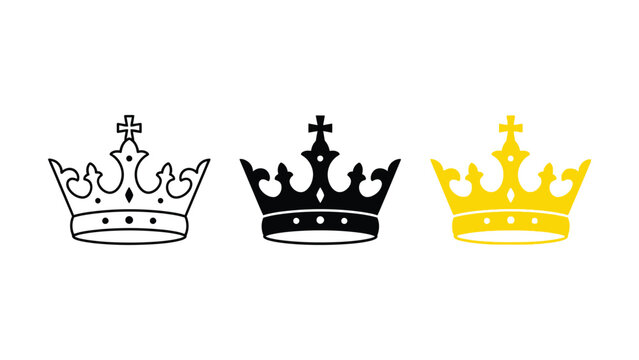 Three Different Style Crown Icons with Transparent Background Available for Download
