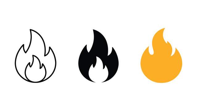 Three different style flame icons with transparent background for various uses