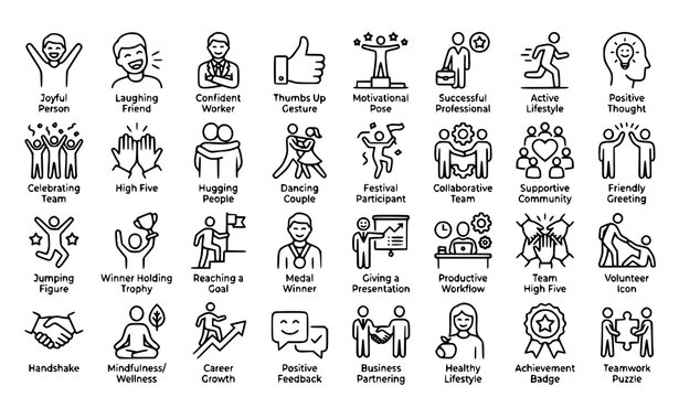 Business partnership and teamwork line icon set for professional collaboration leadership and company growth