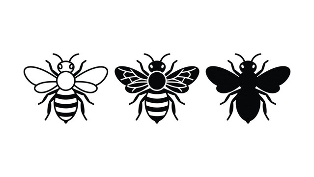 Three different stylized bee icons with transparent background for various uses