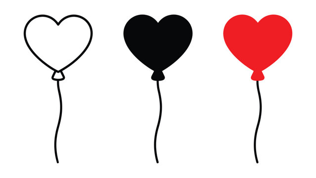 Three heart shaped balloons floating with transparent background design illustration