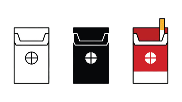 Three stylized cigarette packs with transparent background and cross symbol