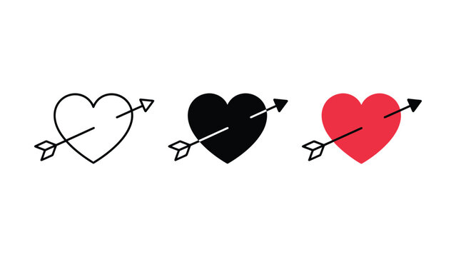 Three stylized hearts pierced by arrows in different colors