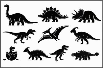 Obraz premium Jurassic animal collection black silhouette graphic set