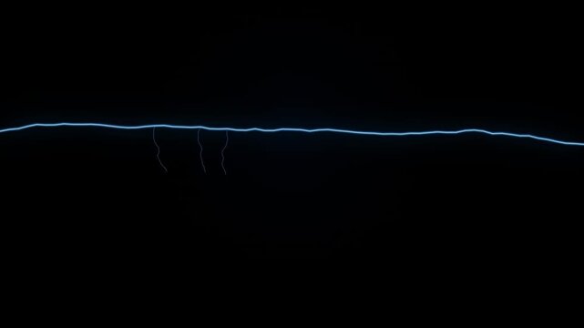 Stylized blue electric energy flashes across dark space in this dynamic lightning bolt animation. 4k video