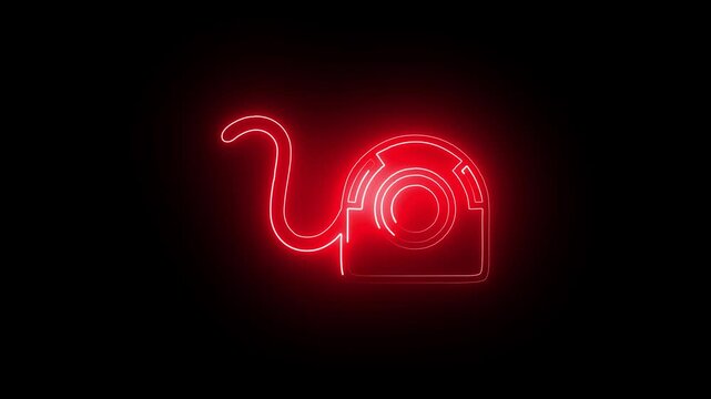 Red Glowing Neon Computer Webcam Camera Animated Icon Motion Graphics Stock Overlay Isolated Black Background Tech Video Call Streaming Symbol.