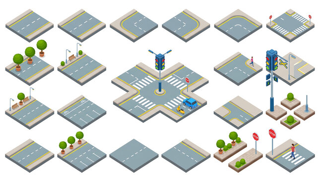 Isometric Road Tileset Collection for Creating Cityscapes and Urban Environments