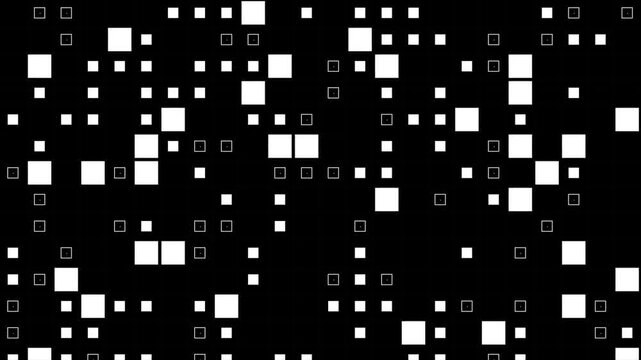 Squares transition black and white background 4k footage, 2D Transition footage displaying a rhythmic grid of flickering geometric blocks for modern video editors. 4k video