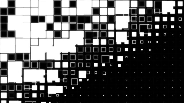 Scaling geometric blocks create a dynamic wipe in this Squares transition black and white background 4k footage, 2D Transition footage for modern editors. 4k video