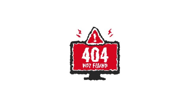 Grungy Red 404 Not Found Monitor Icon Animation Isolated on White Background
