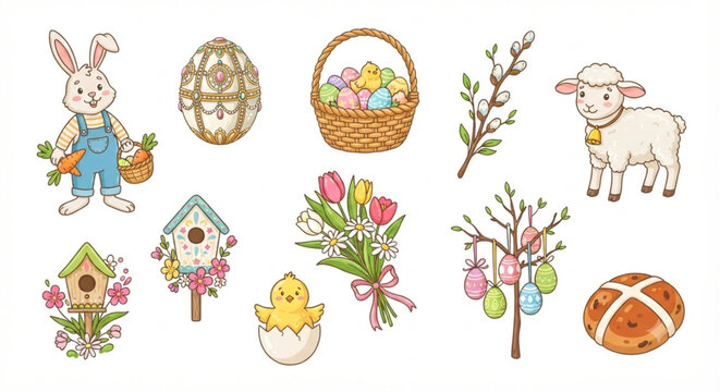 set of easter eggs with flowers