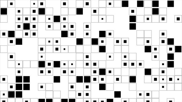 Minimalist Squares transition black and white background 4k footage, 2D Transition footage featuring a random mosaic of geometric shapes filling the screen. 4k video