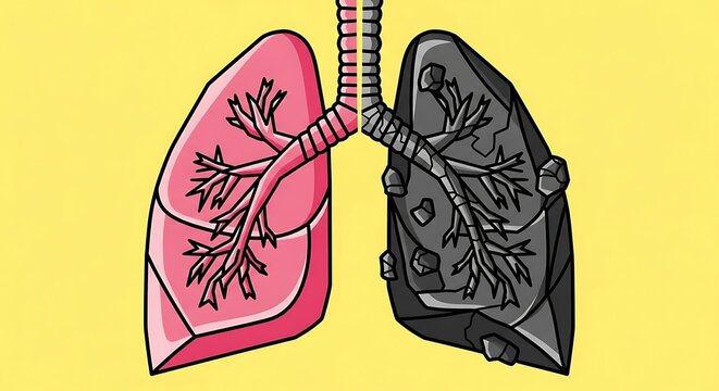 Healthy versus damaged human lungs comparison illustration with respiratory