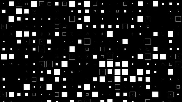 Squares transition black and white background 4k footage, 2D Transition footage flickers with minimalist geometric shapes creating a high contrast digital effect. 4k video