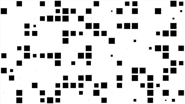 Dynamic geometric patterns form this Squares transition black and white background 4k footage, 2D Transition footage for high-contrast cinematic scene reveals. 4k video