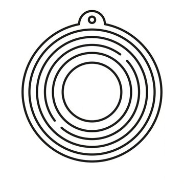 Concentric circle maze graphic element with hanging loop during daylight isolated on white background