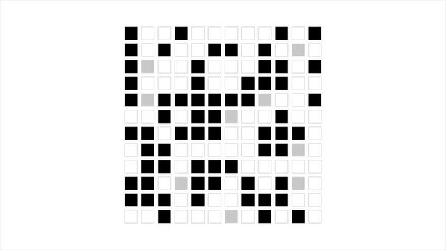 Flickering monochrome blocks create a Squares transition black and white background 4k footage, 2D Transition footage for rhythmic digital scene changes. 4k video