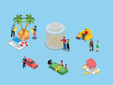 Financial Planning and Budget Allocation Flowchart Concept 3d isometric vector illustration