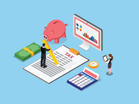Online Tax Filing, Financial Management, and Accounting 3d isometric vector illustration