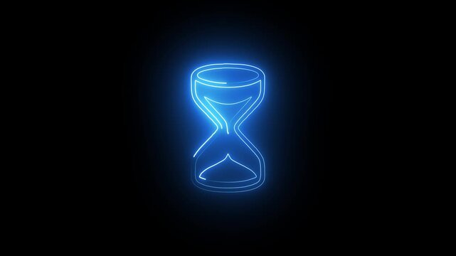 Blue Glowing Neon Hourglass Sandglass Animated Icon Motion Graphics Stock Overlay Isolated Black Background Time Countdown Clock Symbol.