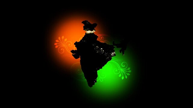India map silhouette featuring artistic floral patterns and celebratory typography for Independence Day on transparent background